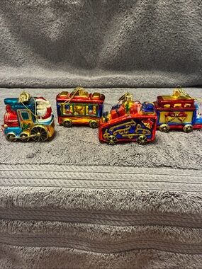 Thomas Pacconi 3" Train Engine Glass Christmas Tree Ornaments Toy Train Set Of 4